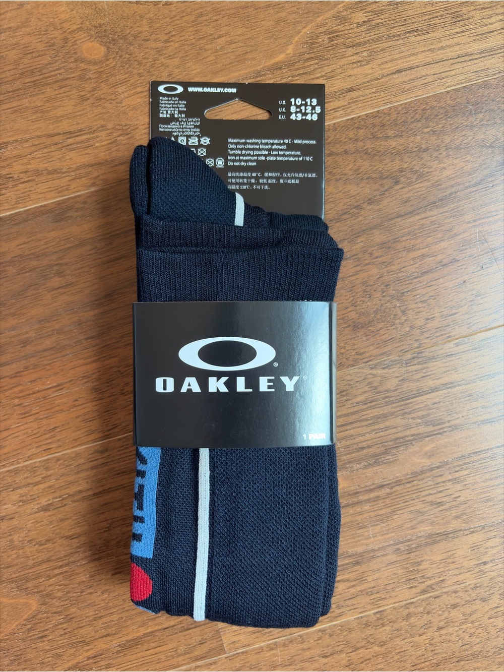 NEW Oakley X KITH Men's Black Athletic Crew Socks with Blue & Red Accents